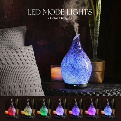 Porseme 280ml Glass Essential Oil Diffuser – Deep Blue, Color Changing, Ultrasonic Humidifier, Auto-Off
