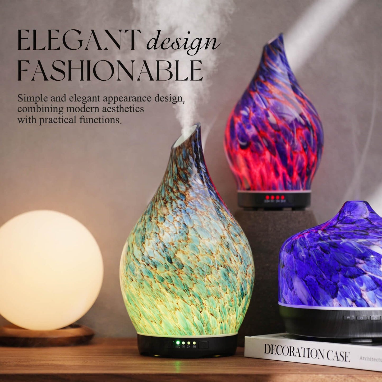 Porseme 280ml Glass Essential Oil Diffuser – Deep Blue, Color Changing, Ultrasonic Humidifier, Auto-Off