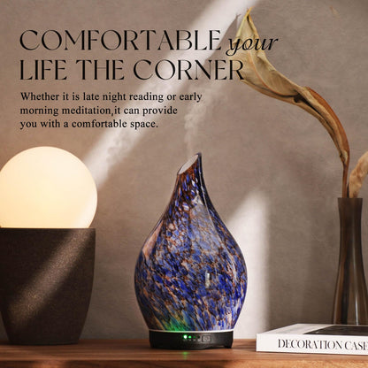 Porseme 280ml Glass Essential Oil Diffuser – Deep Blue, Color Changing, Ultrasonic Humidifier, Auto-Off