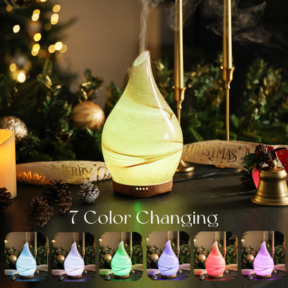 Porseme 280ml Glass Color Changing Essential Oil Diffuser with Remote - Ultrasonic Humidifier (Desert), 7 Hours Run Time