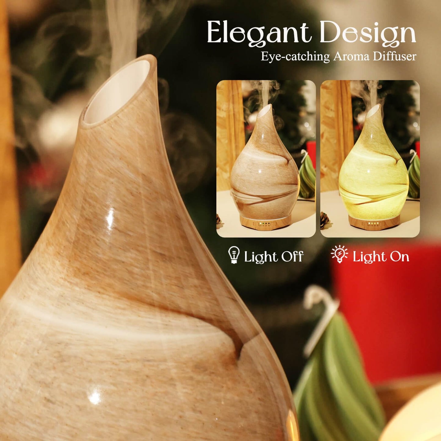 Porseme 280ml Glass Color Changing Essential Oil Diffuser with Remote - Ultrasonic Humidifier (Desert), 7 Hours Run Time