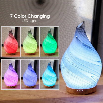 Porseme 280ml Glass Essential Oil Diffuser – Color Changing LED, Ultrasonic Mist, Auto-Off (Ink)