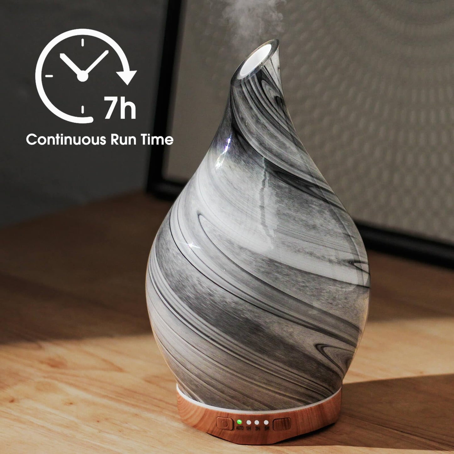 Porseme 280ml Glass Essential Oil Diffuser – Color Changing LED, Ultrasonic Mist, Auto-Off (Ink)