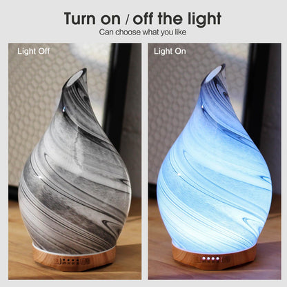 Porseme 280ml Glass Essential Oil Diffuser – Color Changing LED, Ultrasonic Mist, Auto-Off (Ink)