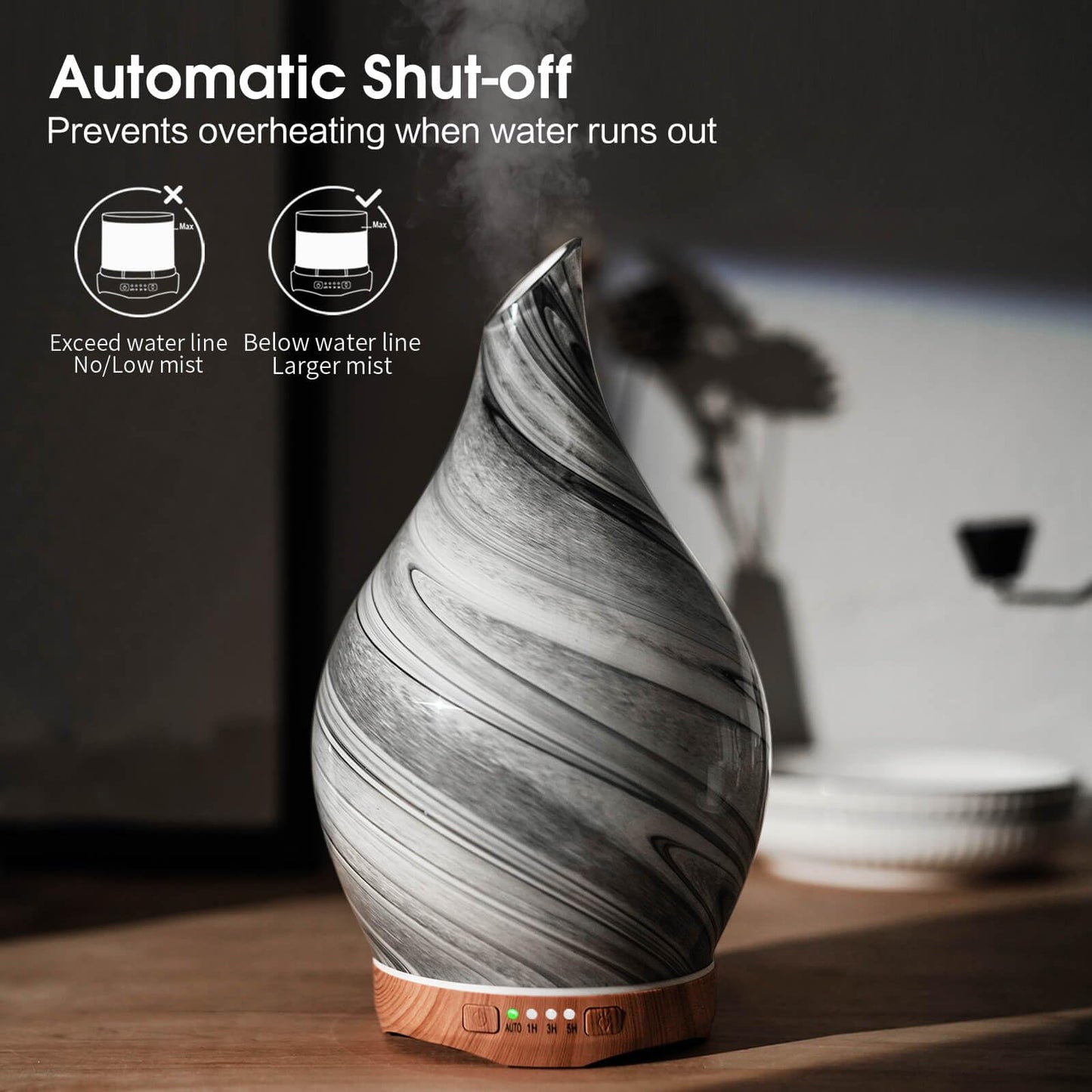 Porseme 280ml Glass Essential Oil Diffuser – Color Changing LED, Ultrasonic Mist, Auto-Off (Ink)