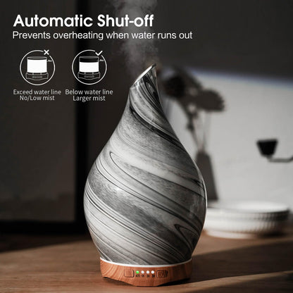 Porseme 280ml Glass Essential Oil Diffuser – Color Changing LED, Ultrasonic Mist, Auto-Off (Ink)