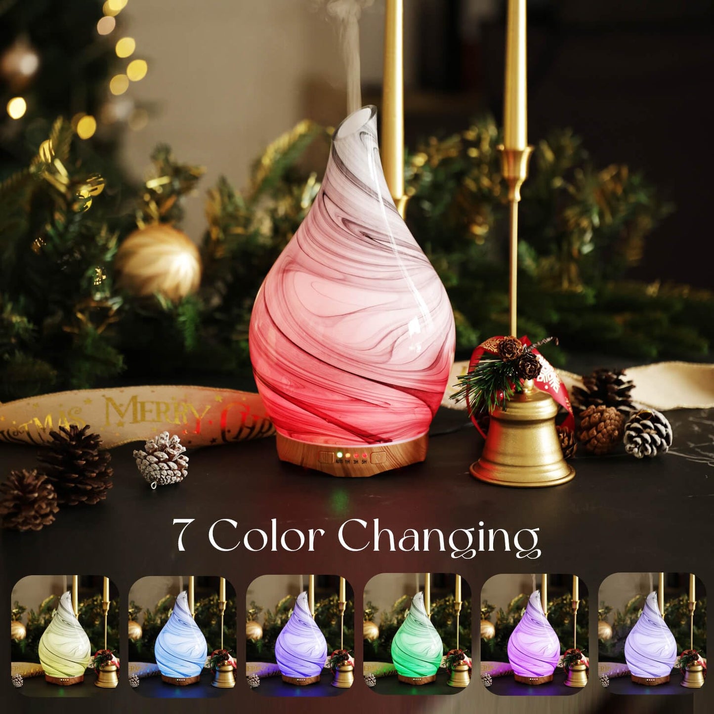 Porseme 280ml Glass Essential Oil Diffuser – Color-Changing LED, Auto-Off, 7h Runtime