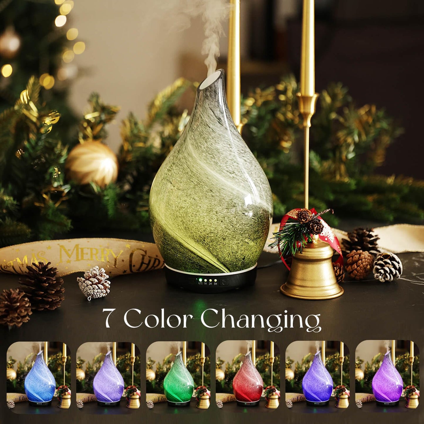 Porseme 280ml Glass Essential Oil Diffuser – Obsidian | Color Changing LED, Auto-Off