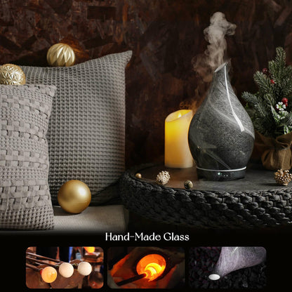 Porseme 280ml Glass Essential Oil Diffuser – Obsidian | Color Changing LED, Auto-Off