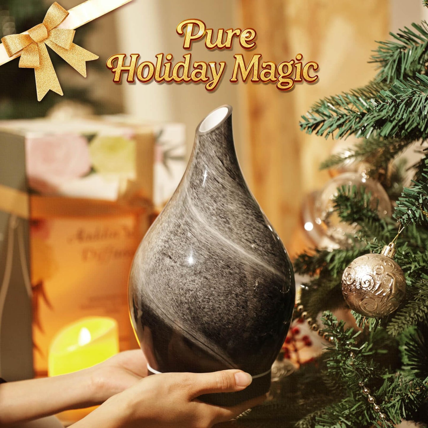 Porseme 280ml Glass Essential Oil Diffuser – Obsidian | Color Changing LED, Auto-Off
