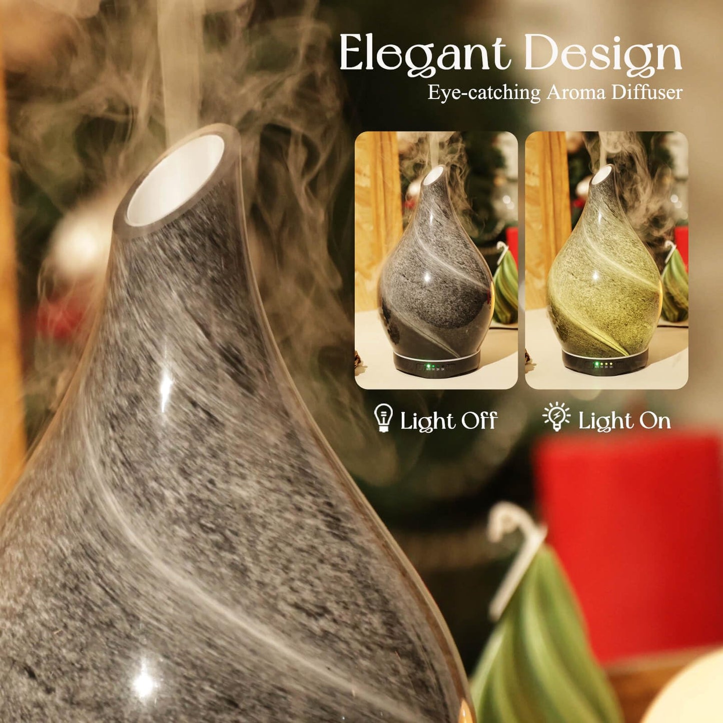 Porseme 280ml Glass Essential Oil Diffuser – Obsidian | Color Changing LED, Auto-Off