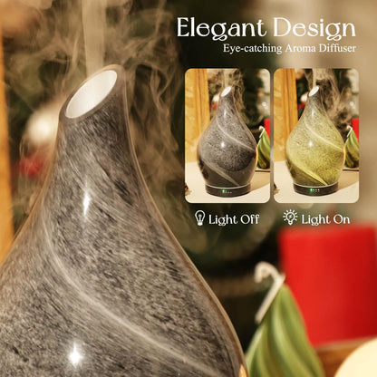Porseme 280ml Glass Essential Oil Diffuser – Obsidian | Color Changing LED, Auto-Off