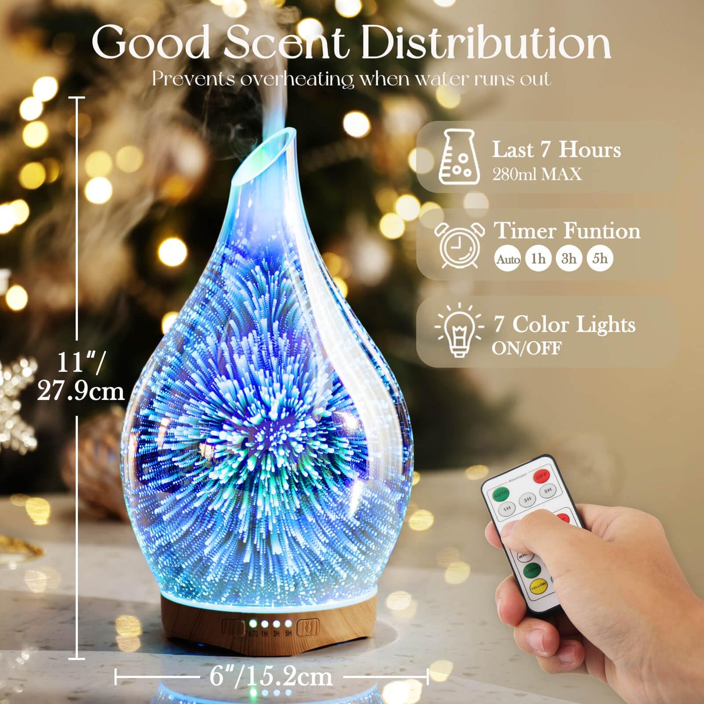 Porseme 280ml Essential Oil Diffuser with Remote - BPA Free, Auto Shut-Off, Ultrasonic Humidifier