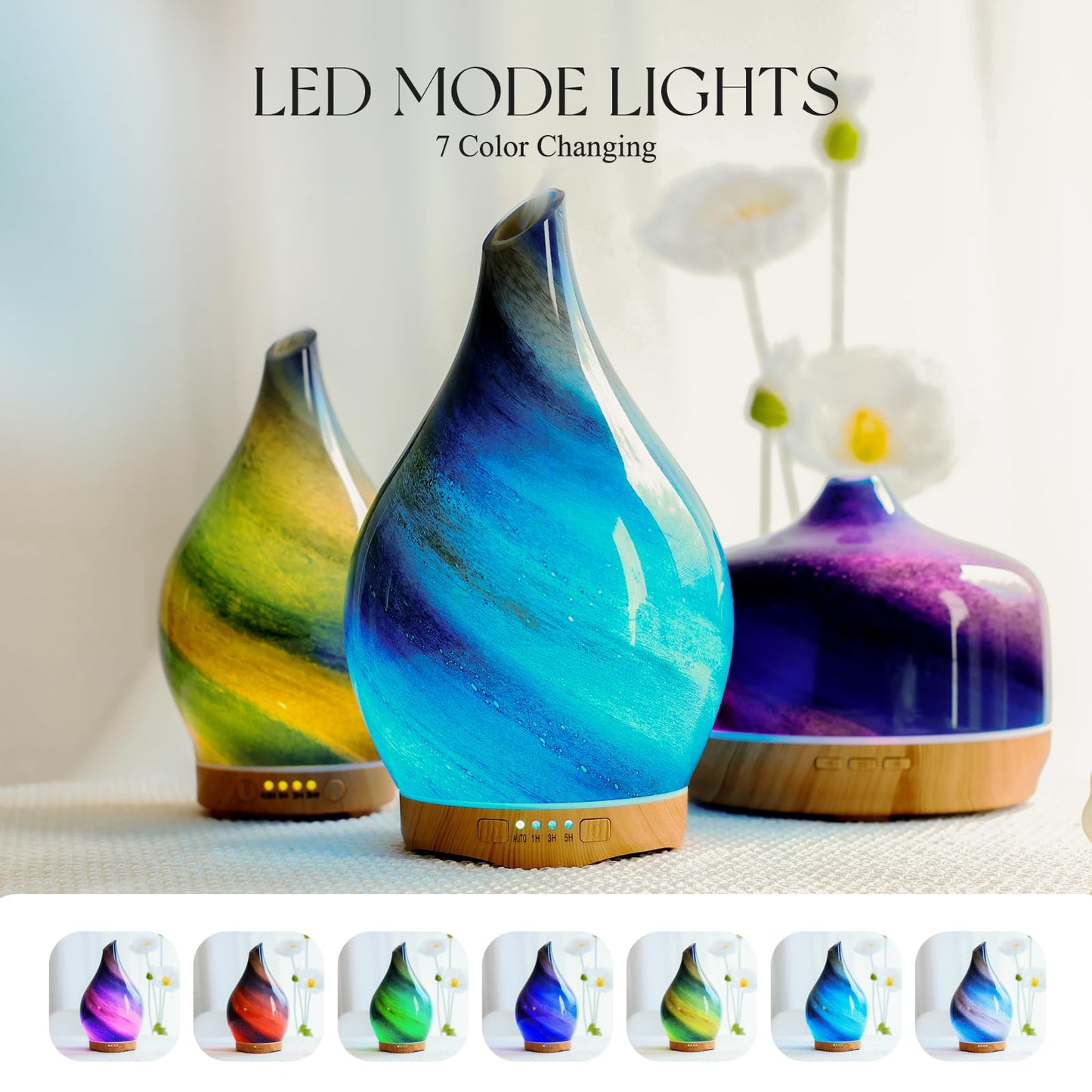 Porseme 280ml Essential Oil Diffuser – Galaxy Glass, Color Changing