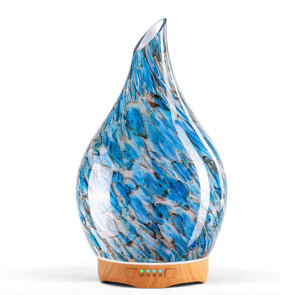 Porseme 280ml Glass Essential Oil Diffuser - Ultrasonic Cool Mist, 7h Run Time, Waterless Auto-Off, Light Blue