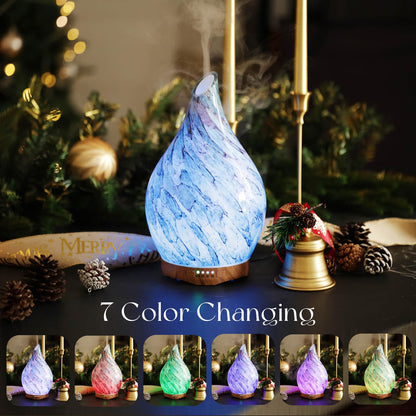 Porseme 280ml Glass Essential Oil Diffuser - Ultrasonic Cool Mist, 7h Run Time, Waterless Auto-Off, Light Blue