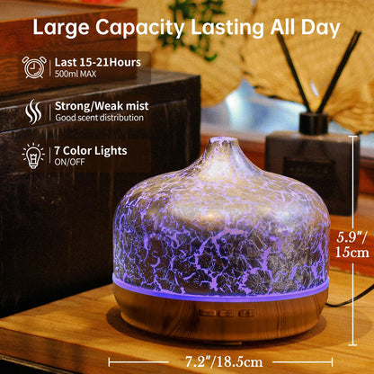 Porseme 500ml Essential Oil Diffuser - Silver Plated Glass, Ultrasonic, Auto Shut-Off
