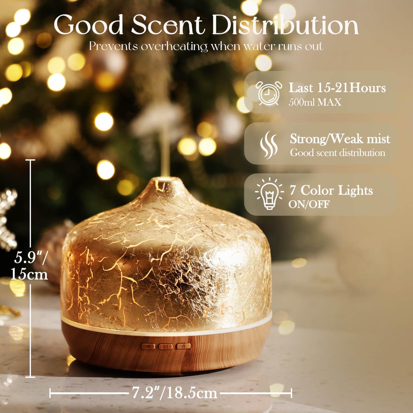 Porseme 500ml Gold Plated Glass Diffuser - Aromatherapy Ultrasonic Humidifier