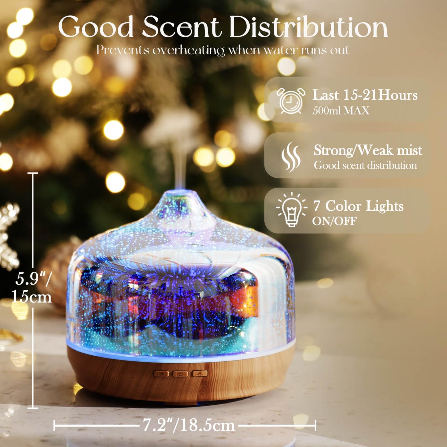 Porseme 500ml Essential Oil Diffuser – 3D Glass Ultrasonic Humidifier with Auto Shut-Off