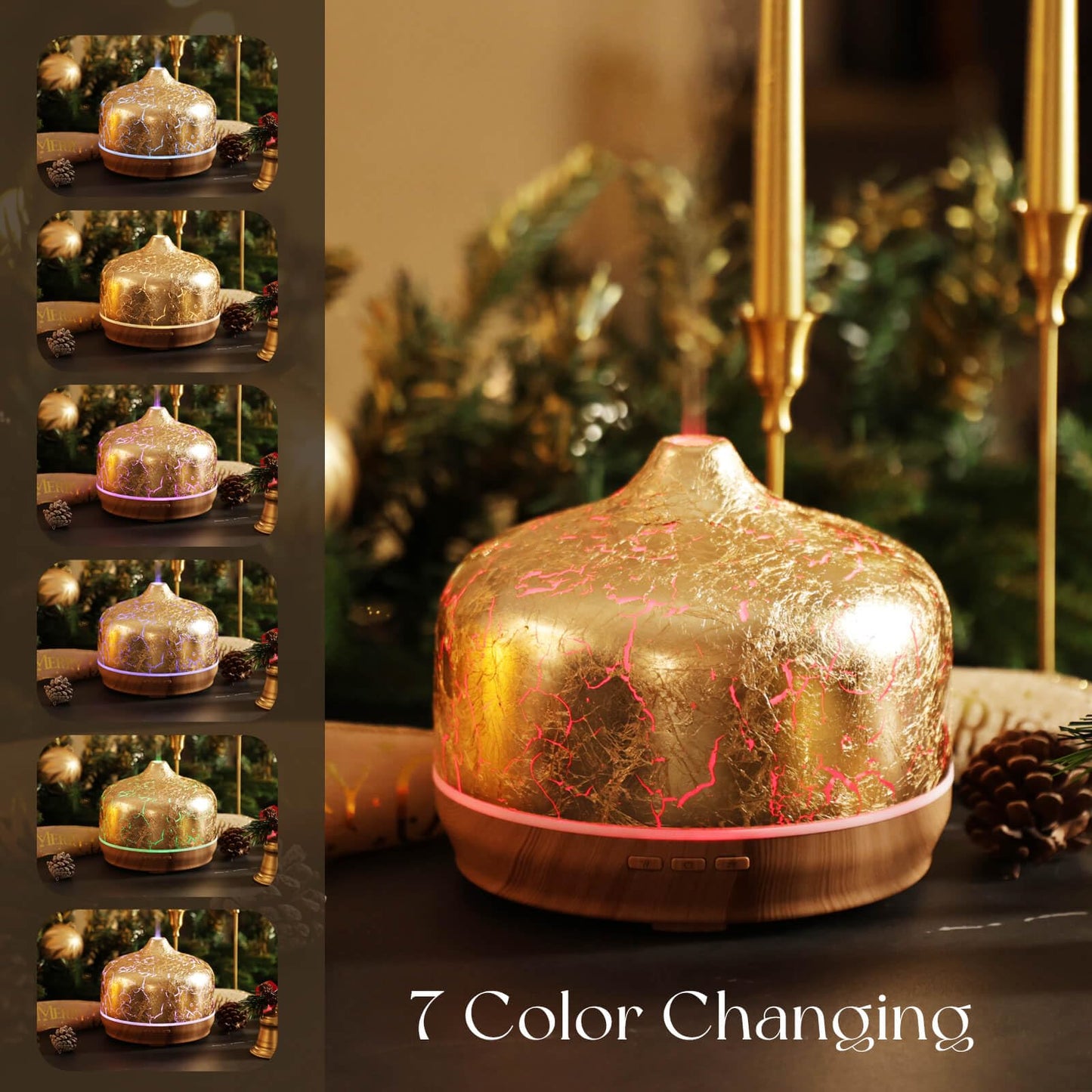 Porseme 500ml Gold Plated Glass Diffuser - Aromatherapy Ultrasonic Humidifier