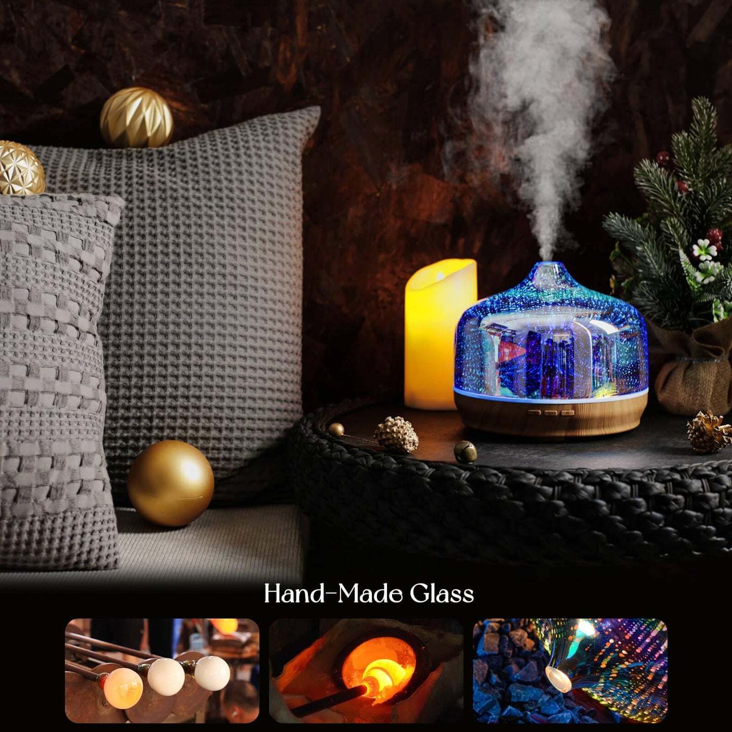 Porseme 500ml Essential Oil Diffuser – 3D Glass Ultrasonic Humidifier with Auto Shut-Off