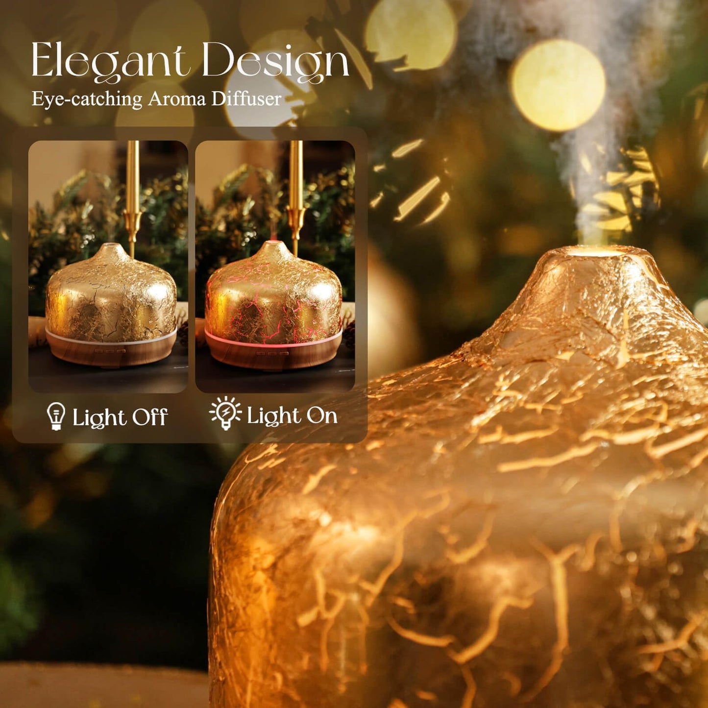 Porseme 500ml Gold Plated Glass Diffuser - Aromatherapy Ultrasonic Humidifier