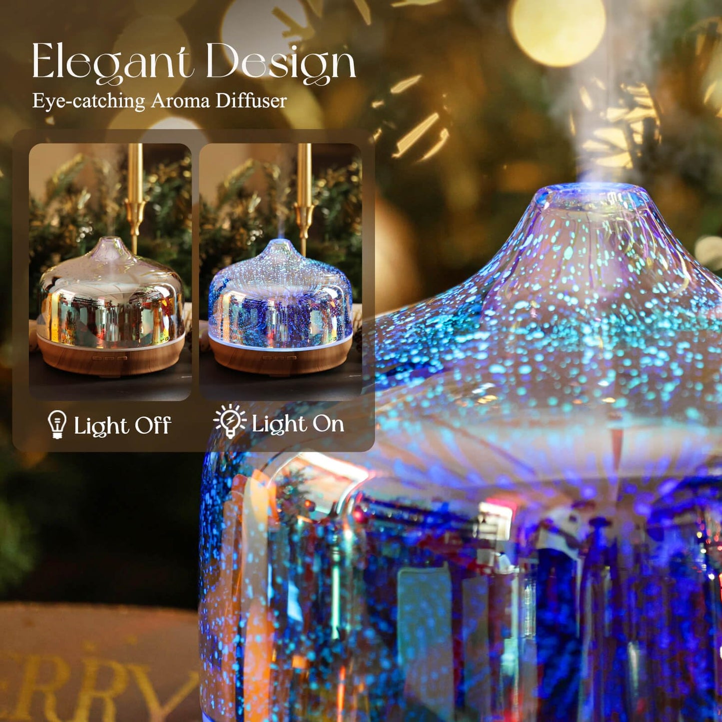 Porseme 500ml Essential Oil Diffuser – 3D Glass Ultrasonic Humidifier with Auto Shut-Off