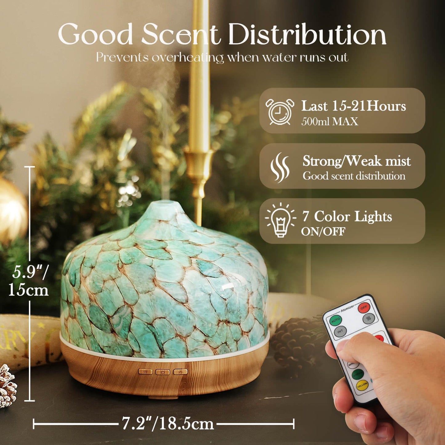 Porseme 500ml Essential Oil Diffuser - BPA Free, Auto Shut-Off, Remote