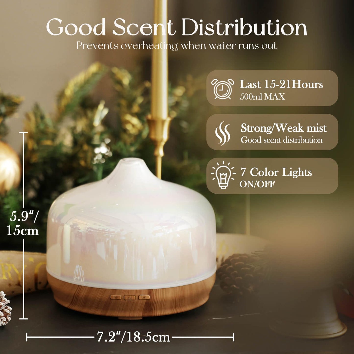 Porseme 500ml Glass Essential Oil Diffuser | Ultrasonic Humidifier