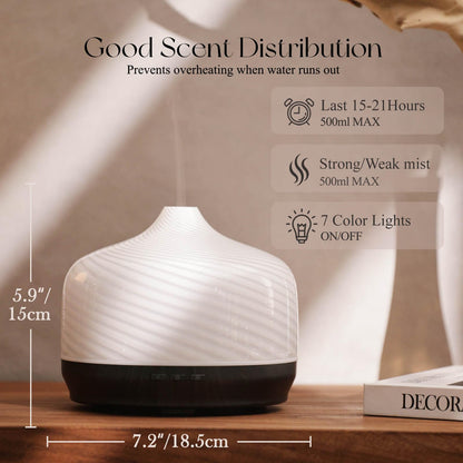 Porseme 500ml Glass Essential Oil Diffuser – Ultrasonic Cool Mist, Auto-Off