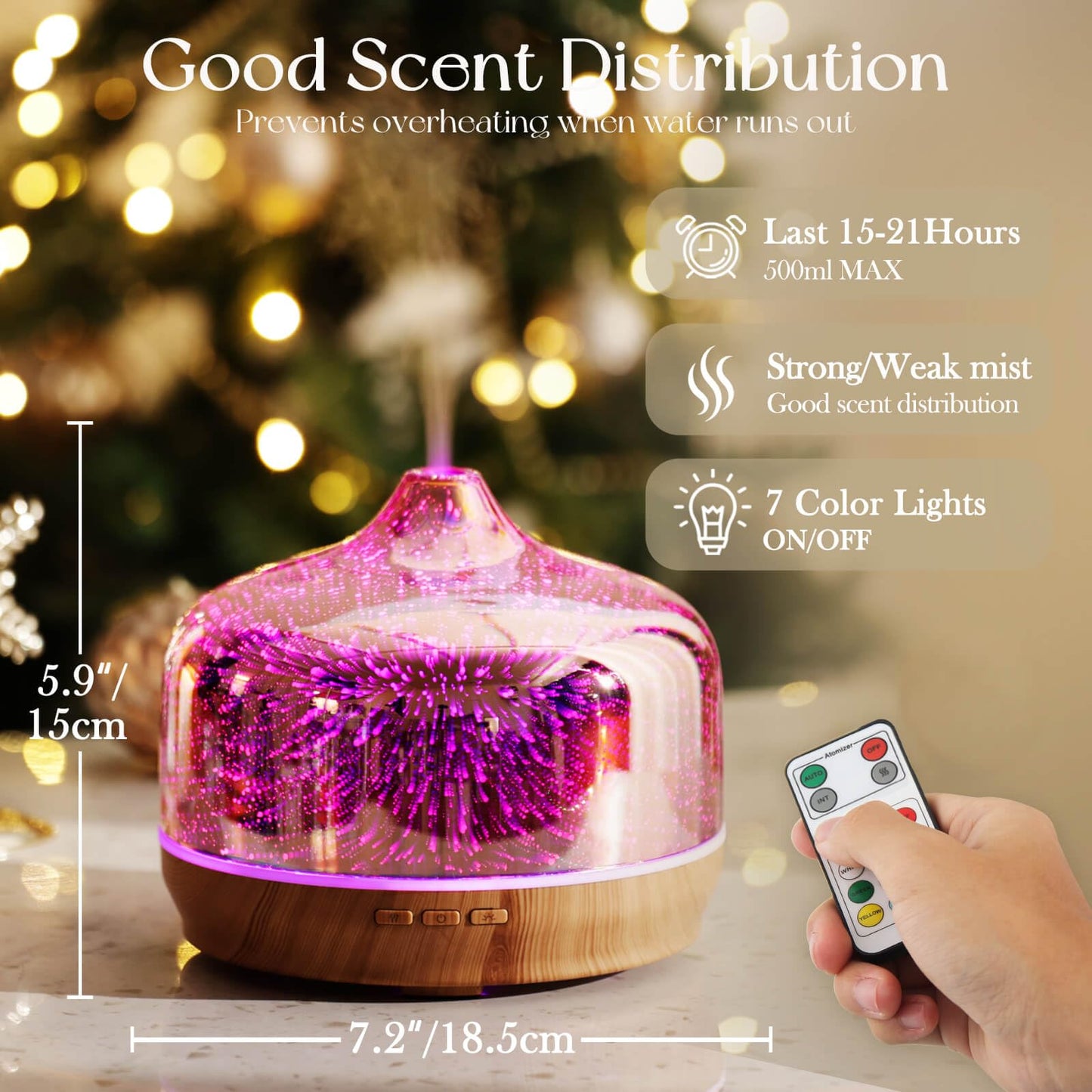 Porseme 500ml Glass Diffuser | Ultrasonic Cool Mist with Remote