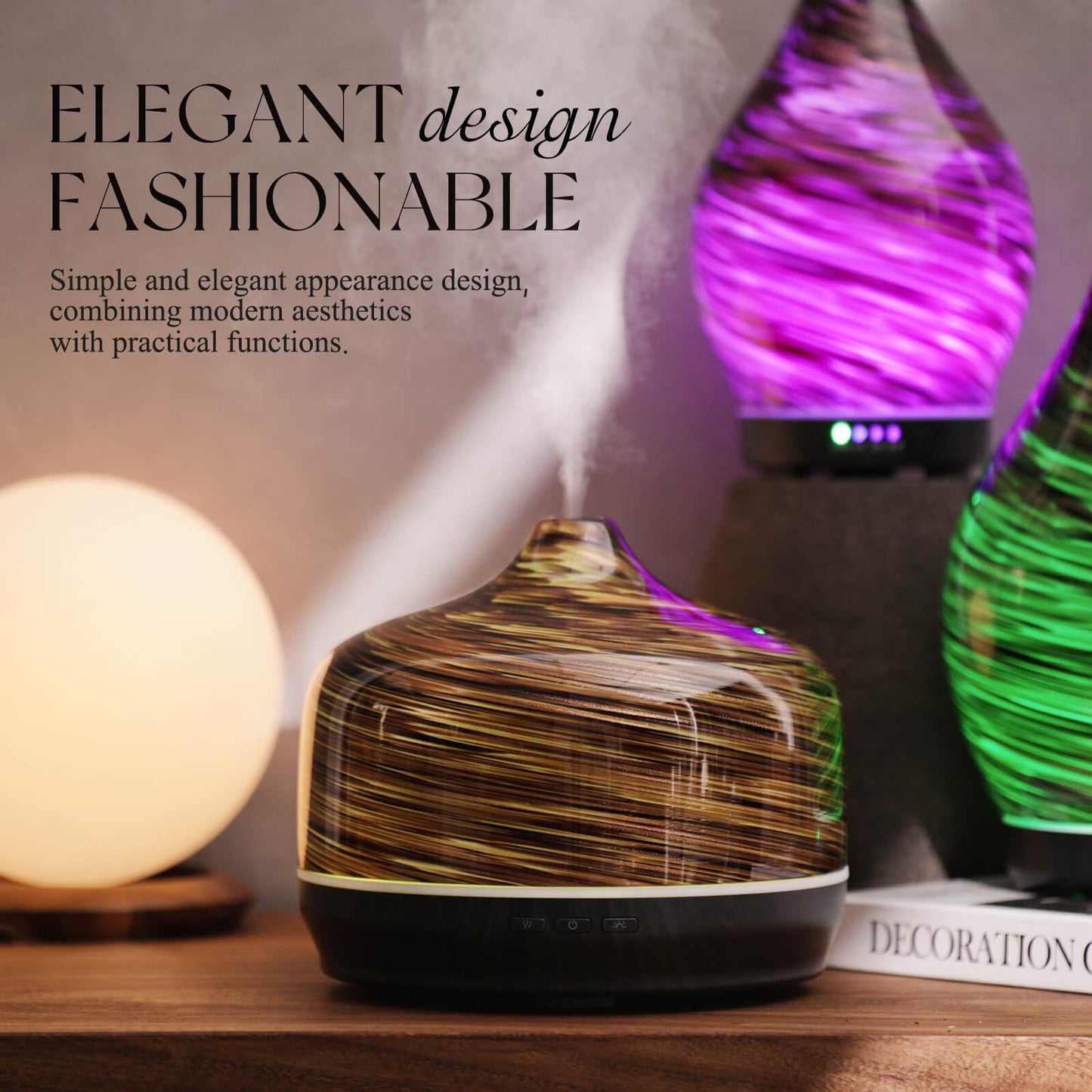 Porseme 500ml Glass Diffuser – Ultrasonic Cool Mist, Auto-Off (Dark Golden)