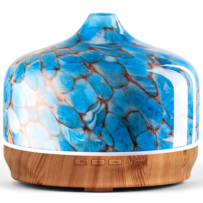 Porseme 500ml Glass Essential Oil Diffuser - Ultrasonic Cool Mist, Waterless Auto-Off, 15-21h Run Time (Light Blue)