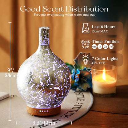 Porseme 150ml Silver Plated Glass Essential Oil Diffuser | Auto Shut-Off, BPA Free