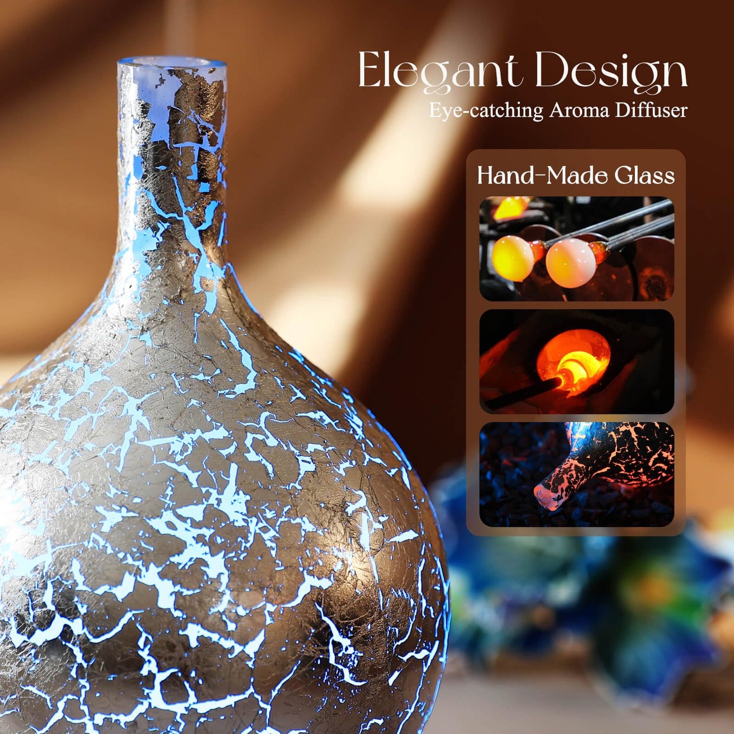 Porseme 150ml Silver Plated Glass Essential Oil Diffuser | Auto Shut-Off, BPA Free