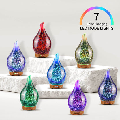 Porseme 100ml 3D Glass Essential Oil Diffuser – Ultrasonic Humidifier with Auto Shut-Off, 4H Timer, BPA-Free | Home Spa Yoga