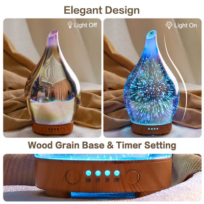 Porseme 100ml 3D Glass Essential Oil Diffuser – Ultrasonic Humidifier with Auto Shut-Off, 4H Timer, BPA-Free | Home Spa Yoga