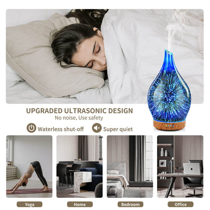 Porseme 100ml 3D Glass Essential Oil Diffuser – Ultrasonic Humidifier with Auto Shut-Off, 4H Timer, BPA-Free | Home Spa Yoga