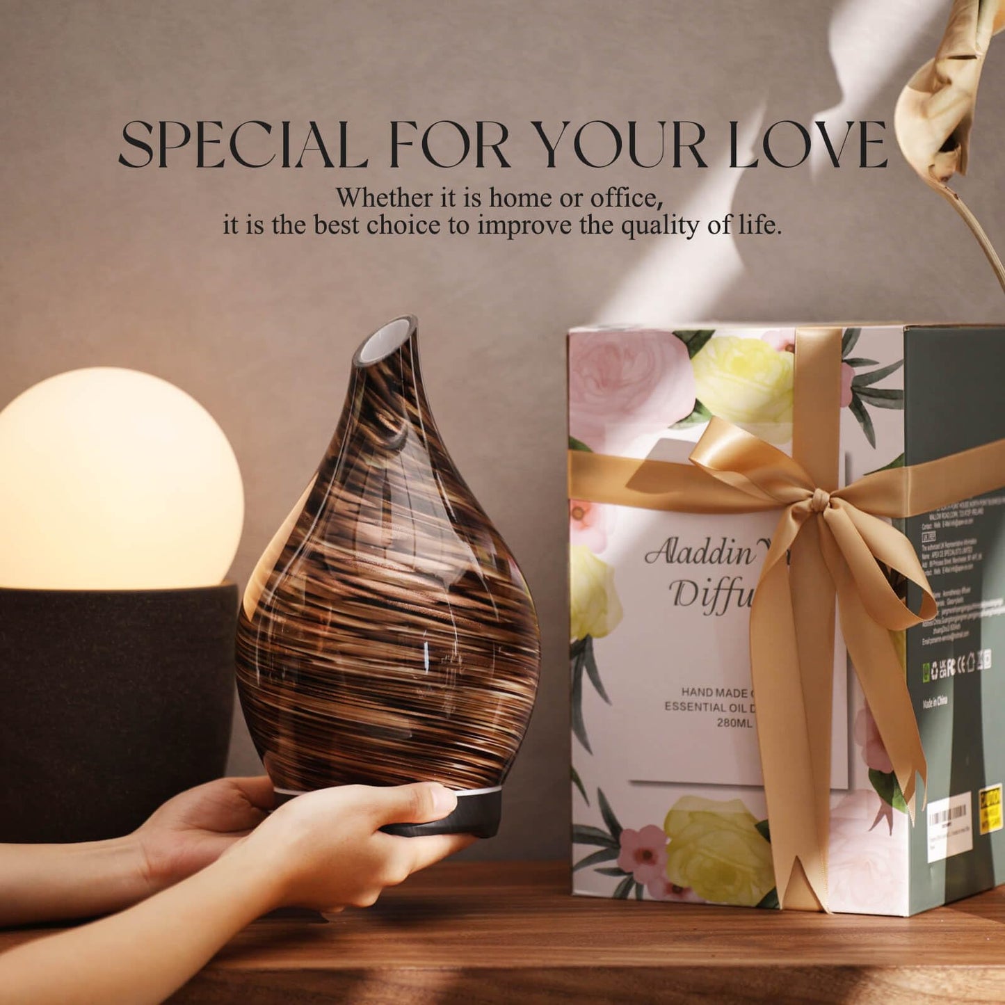 Porseme 280ml Glass Diffuser - Dark Golden, Color-Changing, 7h Auto-Off