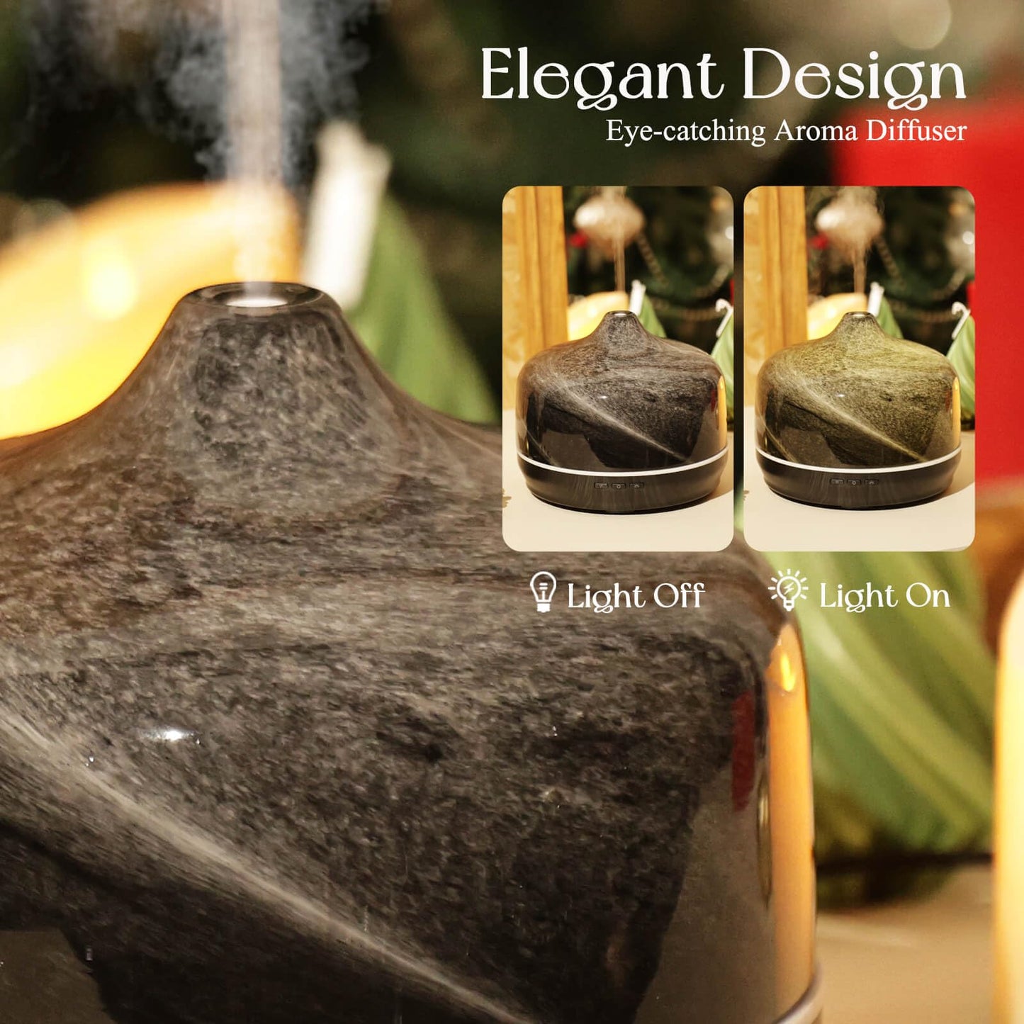 Porseme 500ml Glass Essential Oil Diffuser – Ultrasonic Cool Mist, Obsidian