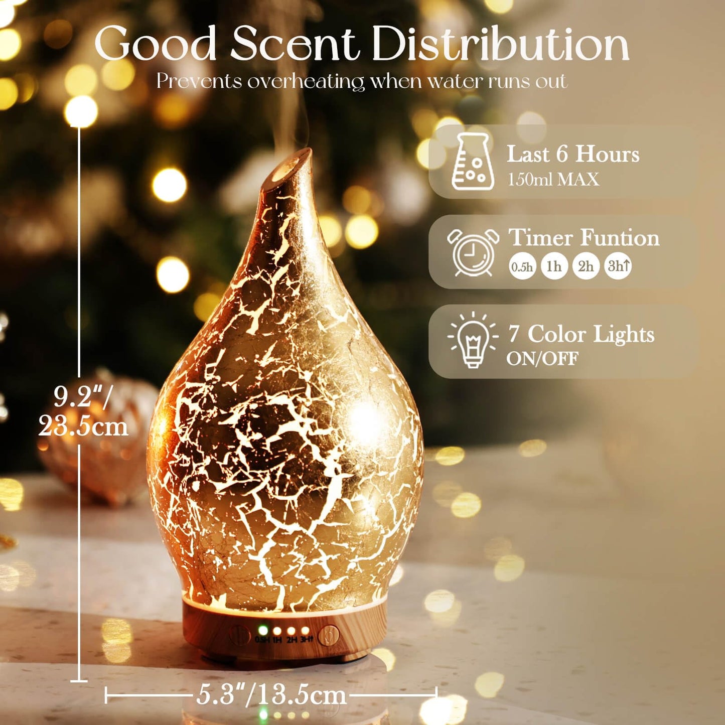 Porseme 150ml Glass Essential Oil Diffuser – Ultrasonic Humidifier with Auto Shut-Off