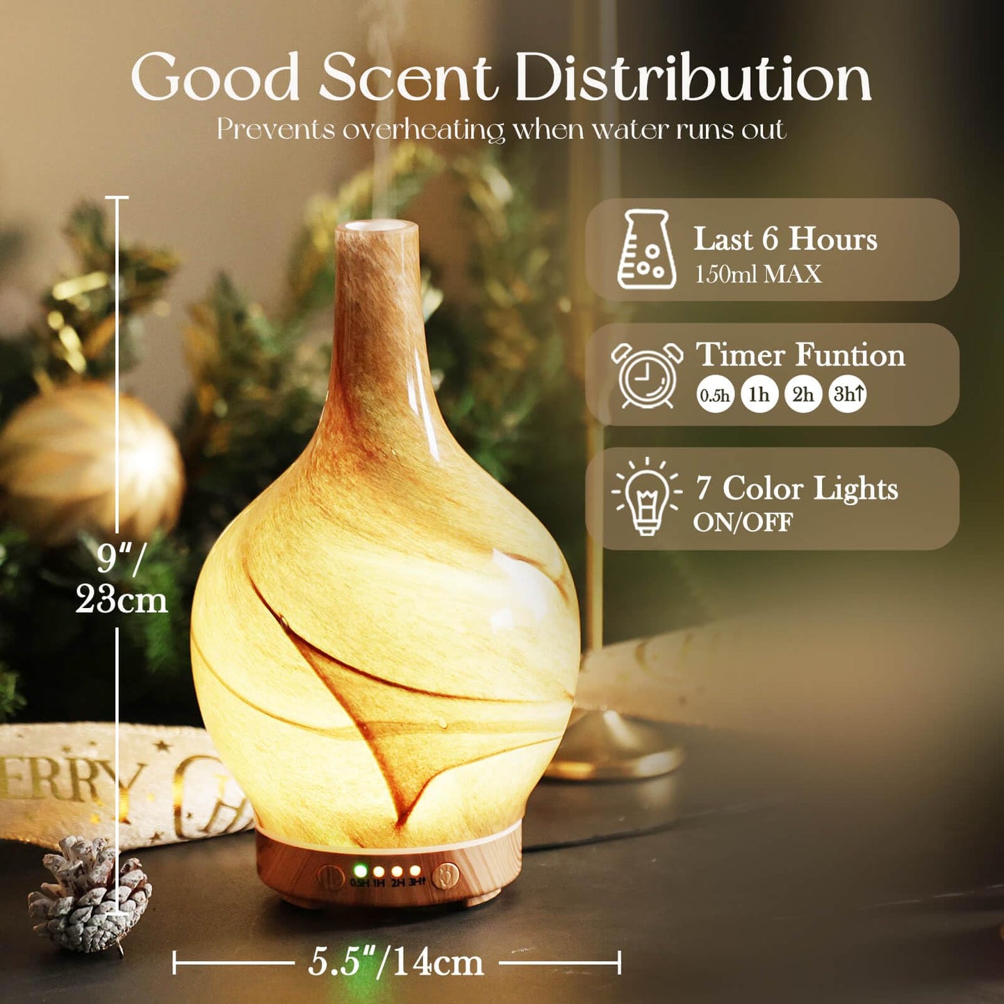 Porseme 150ml Glass Essential Oil Diffuser - Ultrasonic Humidifier