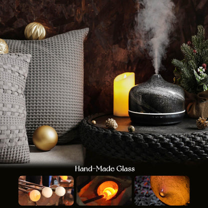 Porseme 500ml Glass Essential Oil Diffuser – Ultrasonic Cool Mist, Obsidian