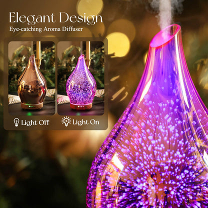 Porseme 150ml Essential Oil Diffuser – 3D Firework Glass, Rose Gold, Auto Shut-Off