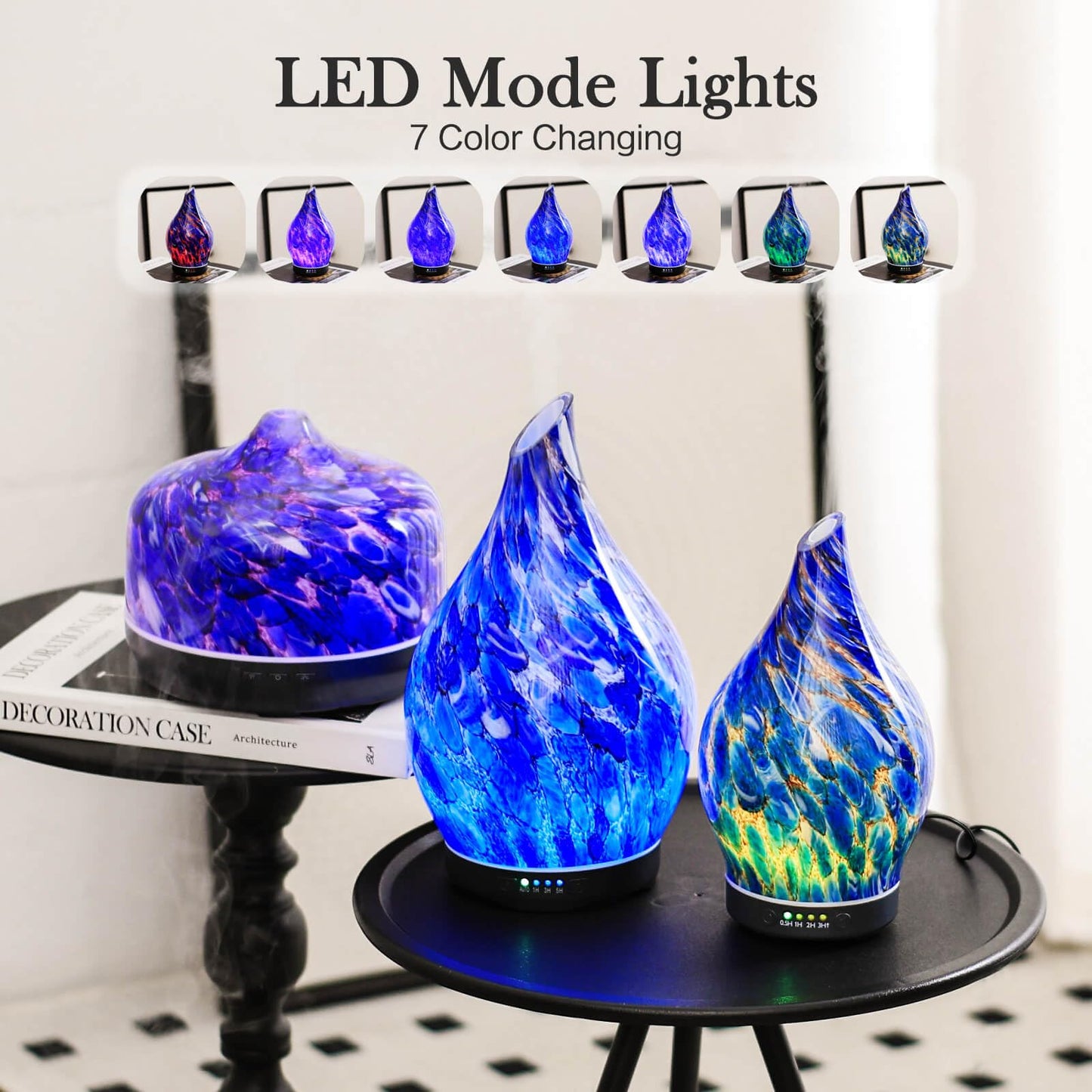 Porseme 150ml Glass Essential Oil Diffuser – Deep Blue Color Changing Humidifier
