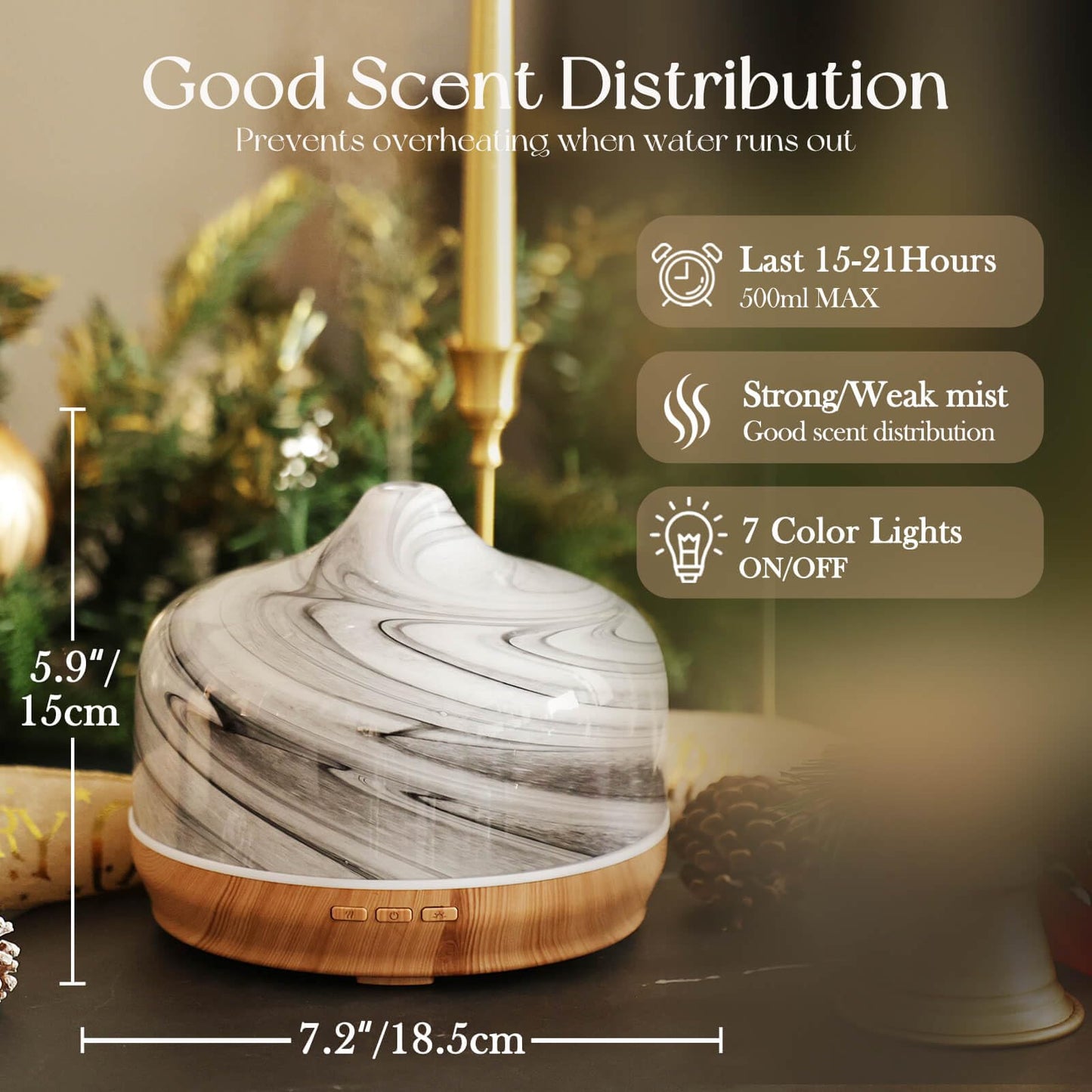 Porseme 500ml Glass Essential Oil Diffuser - Ultrasonic Cool Mist, Auto-Off, 15-21h Run Time | Sleep, Yoga, Office