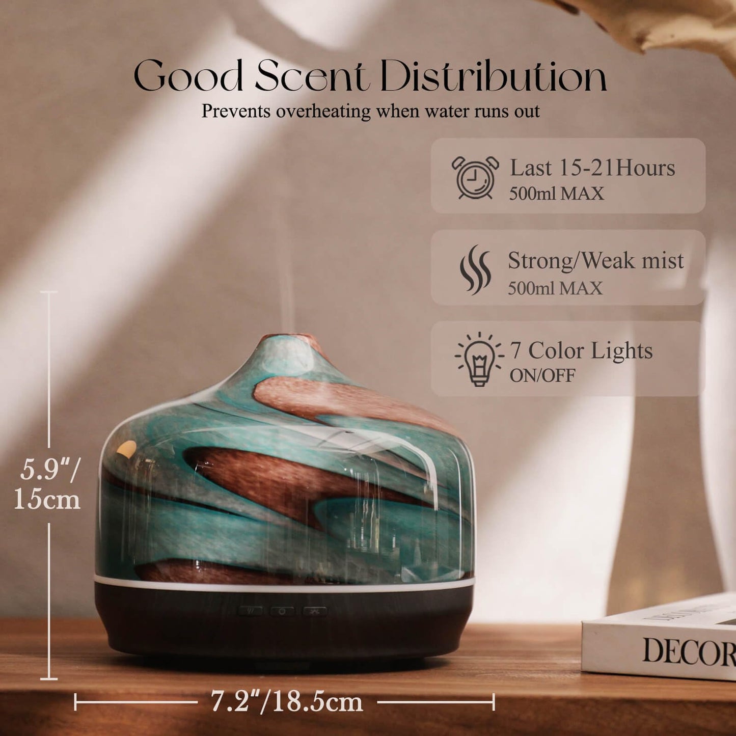 Porseme 500ml Glass Essential Oil Diffuser - Teal Green