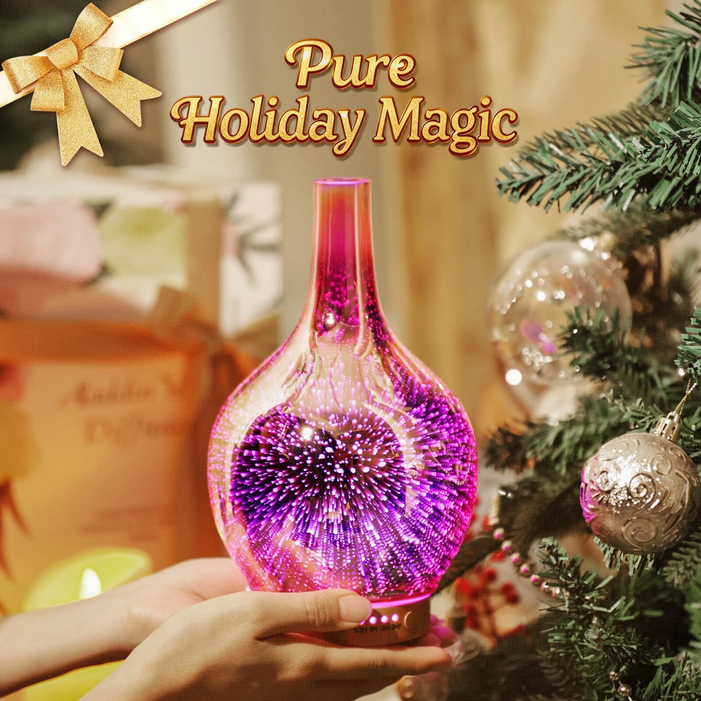 Porseme Rose Gold 150ml Glass Essential Oil Diffuser - 3D Firework Cover, Waterless Auto-Off