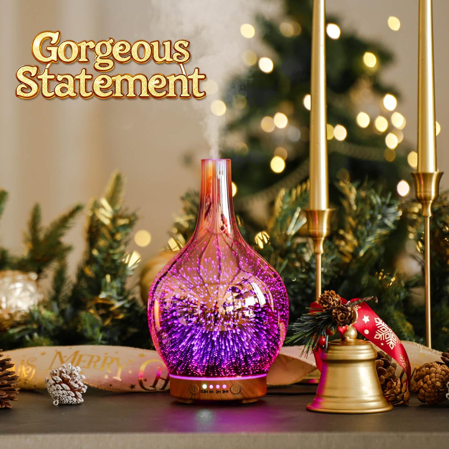 Porseme Rose Gold 150ml Glass Essential Oil Diffuser - 3D Firework Cover, Waterless Auto-Off