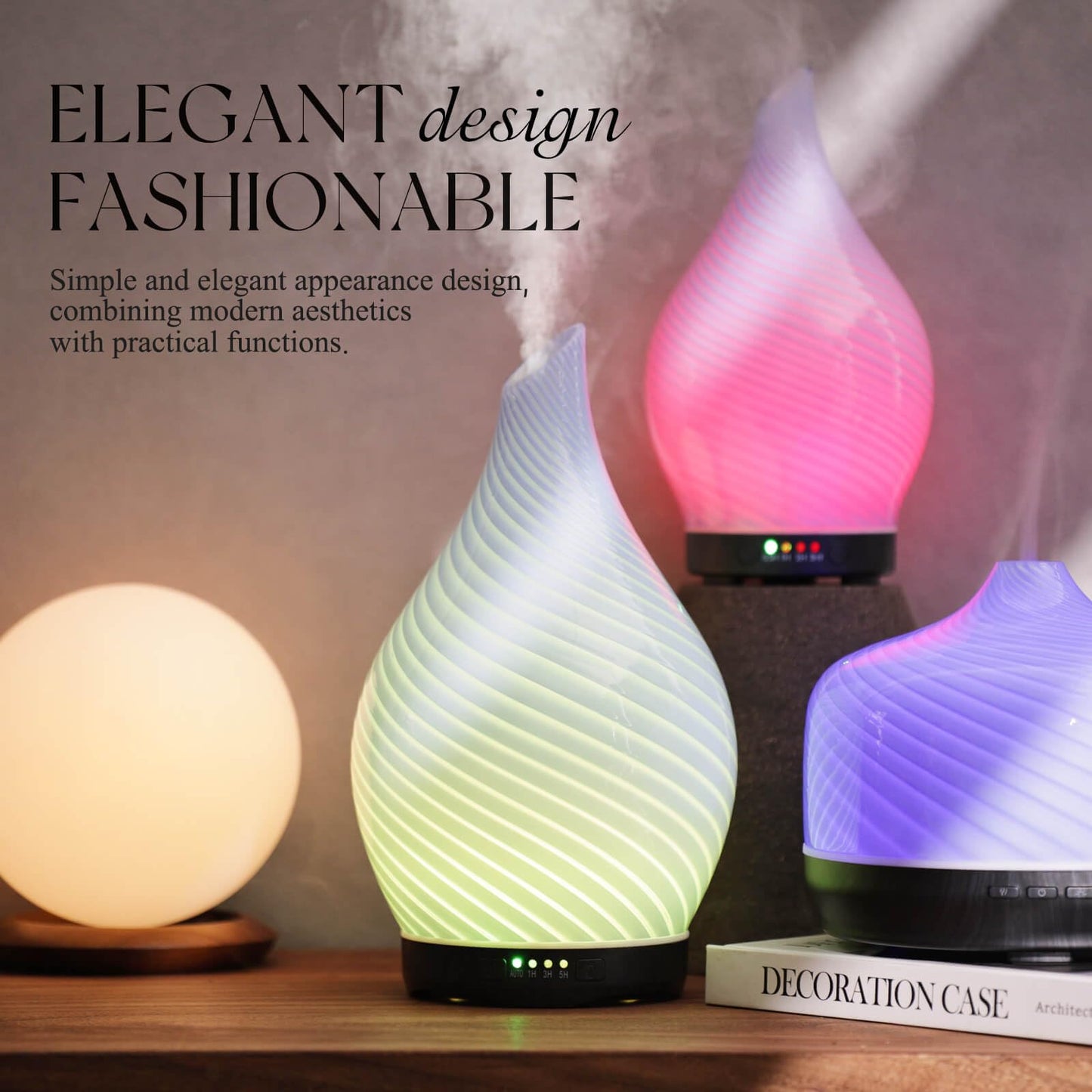 Porseme 280ml Glass Diffuser – Color Changing LED, Auto-Off | Ultrasonic Aroma Humidifier